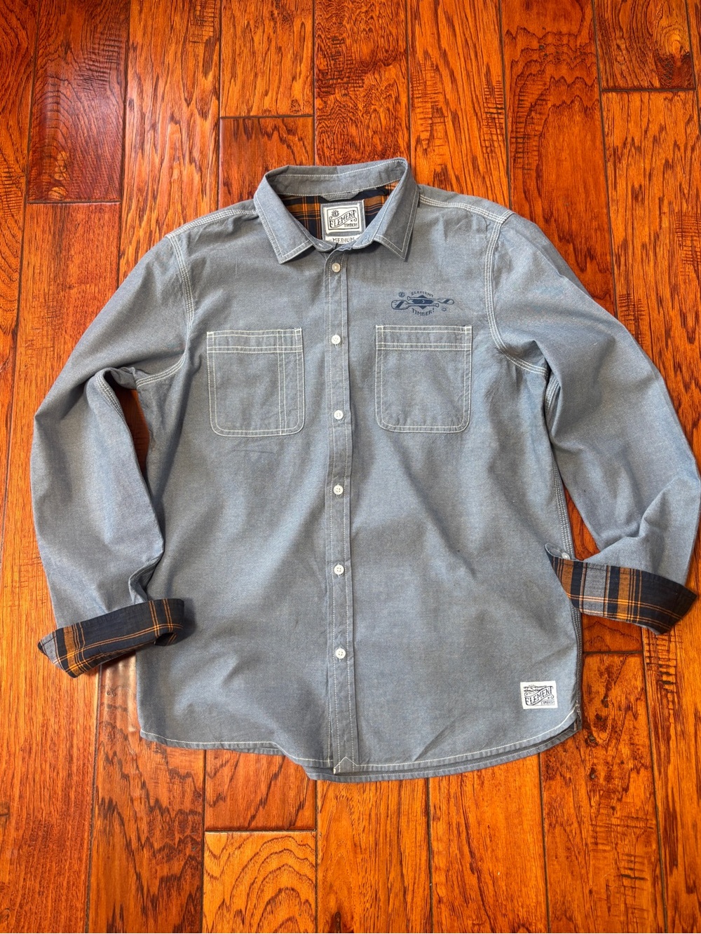 Element Timber Men's Slate Gray Button-Down Shirt with Plaid Cuff Detail